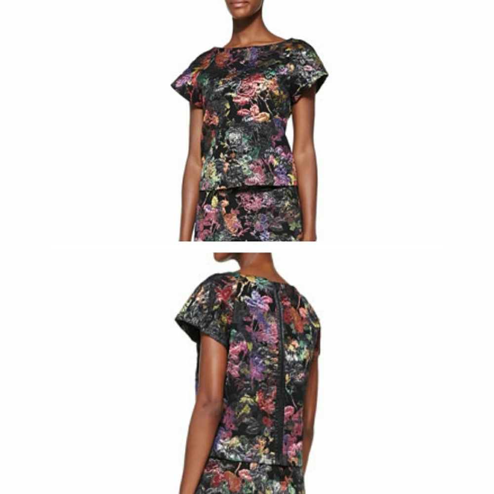 Alice + Olivia Floral Embroidered Short Sleeve Top